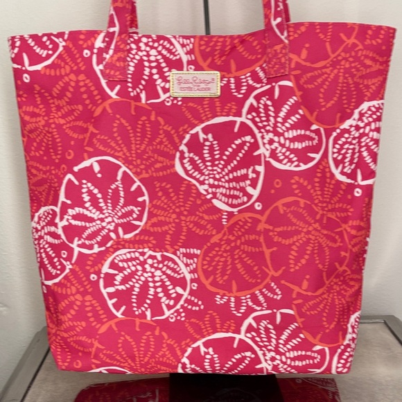 Lily Pulitzer Sand Dollar  Pink, White & Orange Tote Bag - Picture 2 of 8